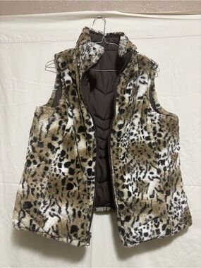 Valerie Stevens Leopard Print Faux Fur Vest Brown/Leopard Reversible Size Medium